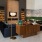seating with tables and a bookshelf