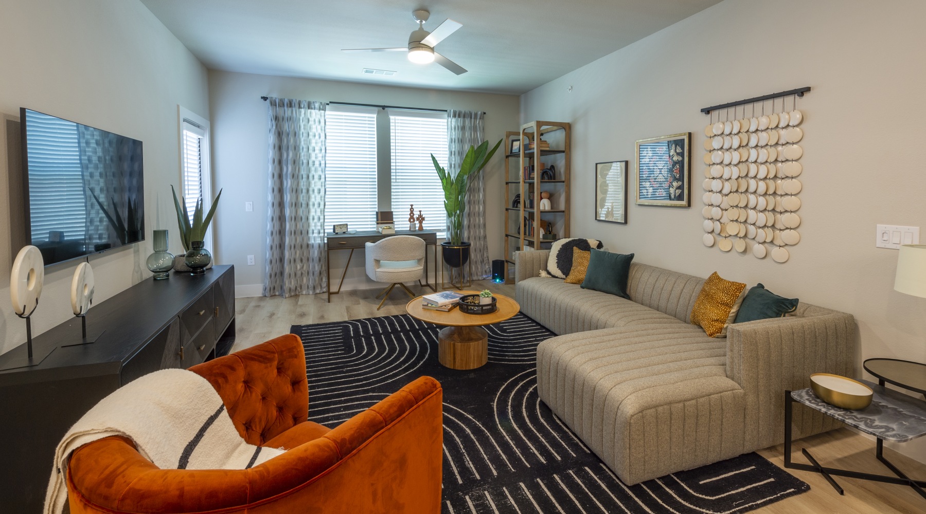 living room at lenox grand west in katy, tx